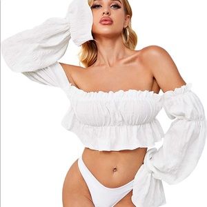White Off Shoulder Ruffle Top White